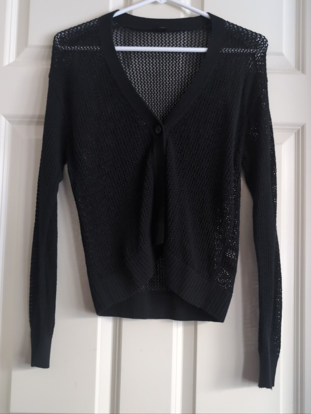 Black UNIQLO V neck open knit or mesh 100% cotton cardigan
